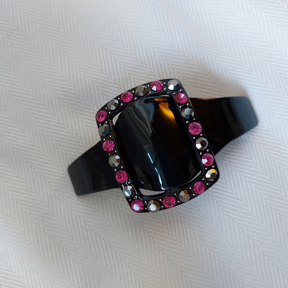 Vintage Barrette Bobby Pin Clip Paris Black Lucite Rhinestones 1990s - Picture 4 of 8